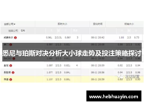 悉尼与珀斯对决分析大小球走势及投注策略探讨